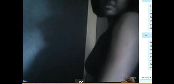  Sexy black girl shows tits and big ass for white dick on Skype